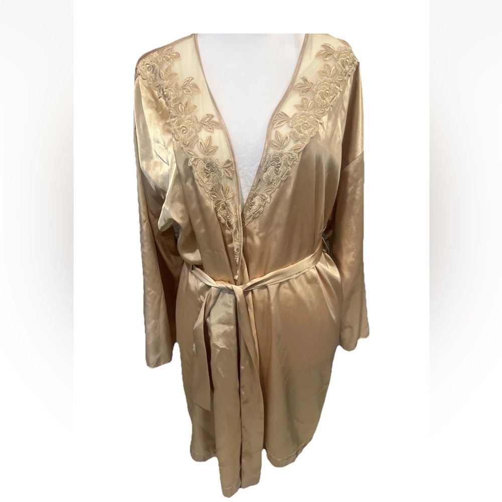 Vintage Maidenform Gold Satin Lace Robe L